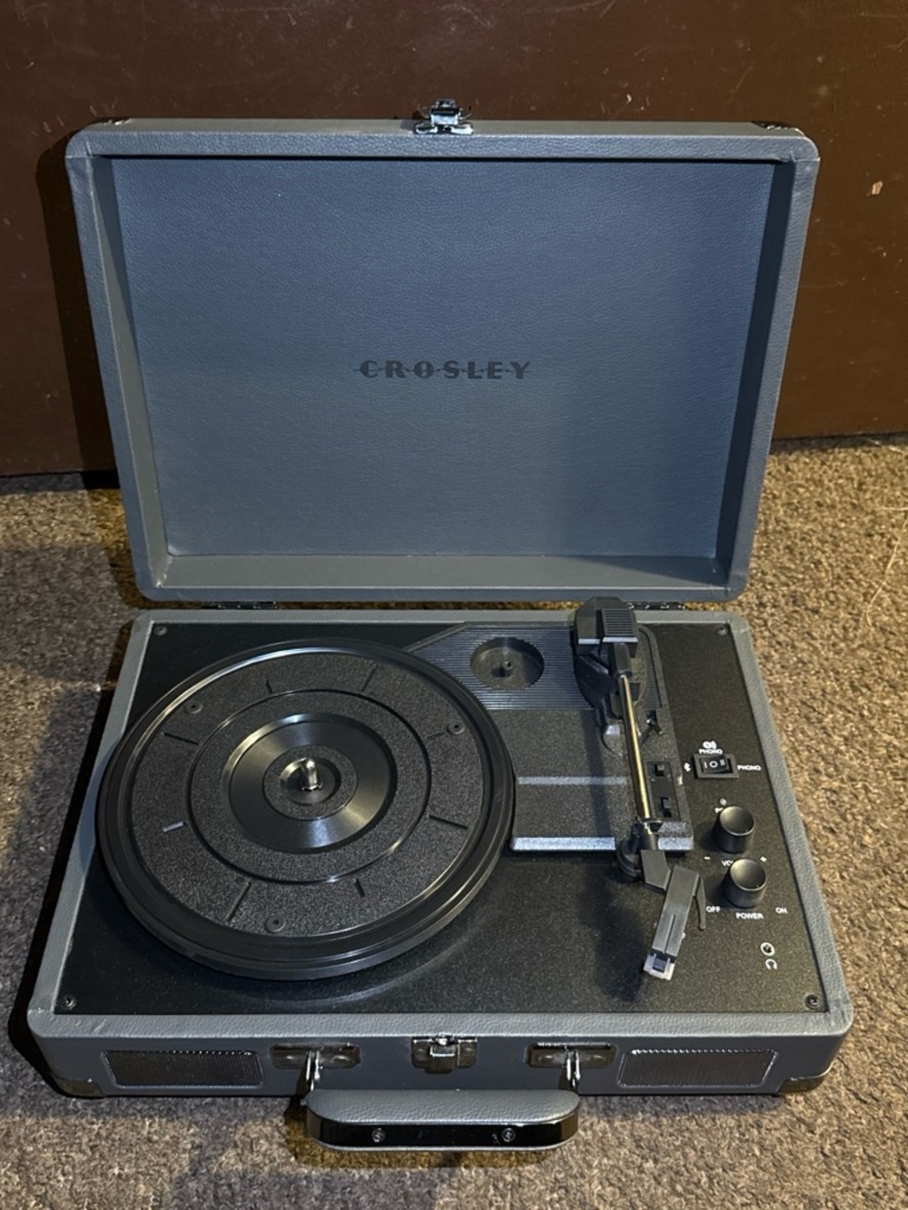 Crosley Gray Portable Suitcase Turntable with Built-In Controls